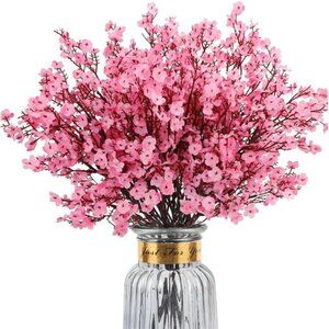 New 8Pcs Babys Breath Artificial Flowers Silk,Real Touch Pink Bouquets Flowers